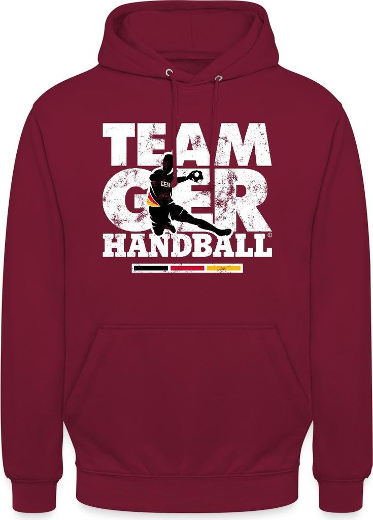 Spreadshirt Team Germany Handball Spieler-Print mit Deutschlandflagge Uni Hoodie, XXL, Bordeaux