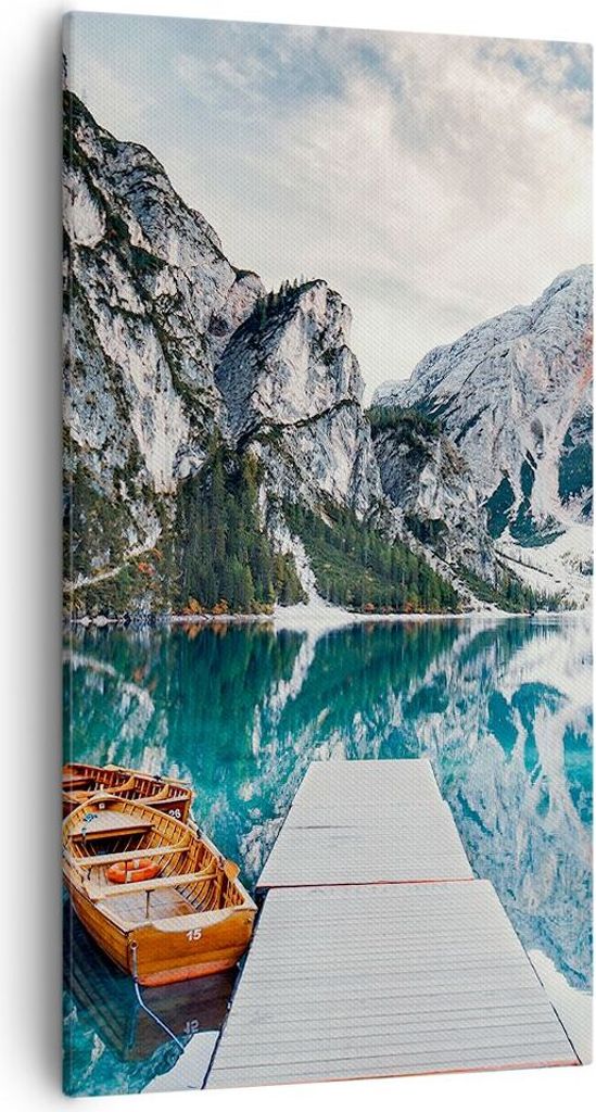 Bild auf Leinwand - Leinwandbild - Einteilig - Boote Berge Hafen - 55x100cm - Wand Bild - Wanddeko - Wandbilder - Leinwanddruck - Bilder - Wanddeko...