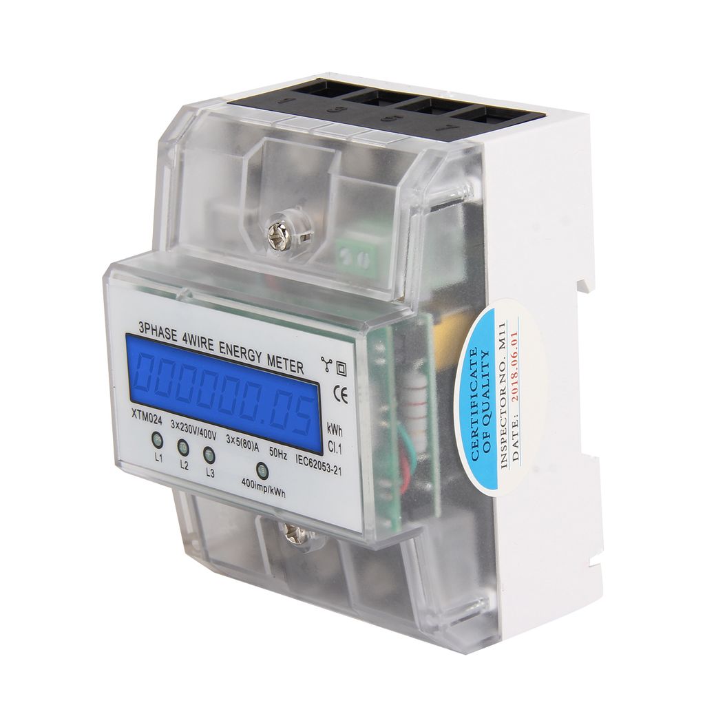 LCD Stromzähler Drehstromzähler 3-Phasen-4-Draht Wattmeter für DIN Hutschiene 