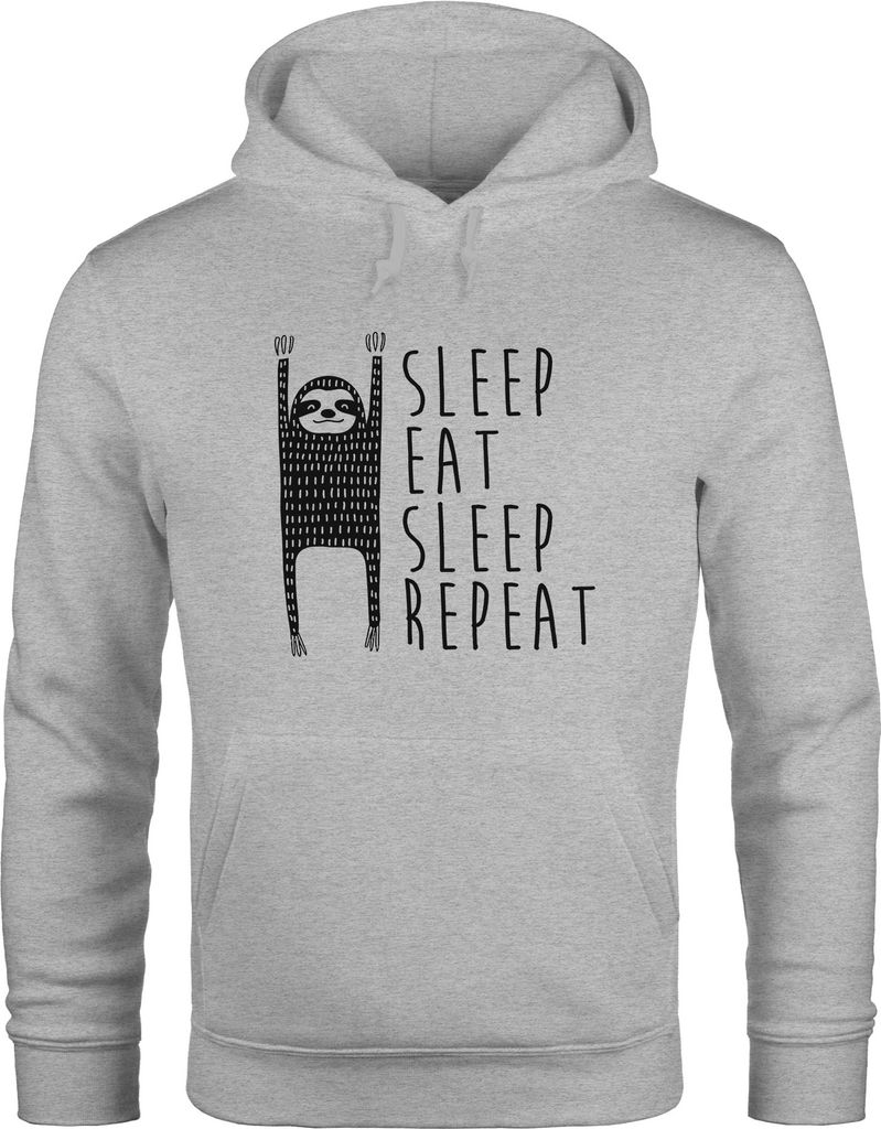 Hoodie Herren Sleep eat Sleep Repeat Faultier Moonworks grau 3XL