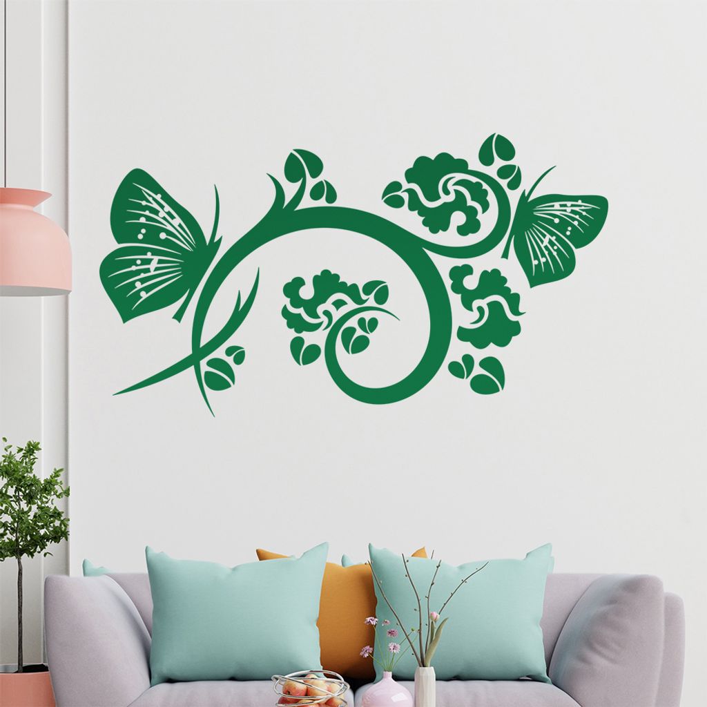 Falter Schmetterlinge Blüte Wandtattoo in 6 Größen - Wandaufkleber Wall Sticker - Dekoration, Küche, Wohnzimmer, Schlafzimmer, Badezimmer