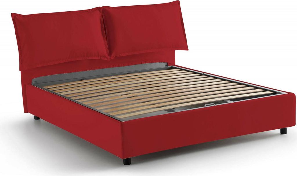 Doppelbett Antonia, Containerbett mit Stoffbespannung, 100% Italy, Frontöffnung, passend für Matratze Cm 160x200, Rot