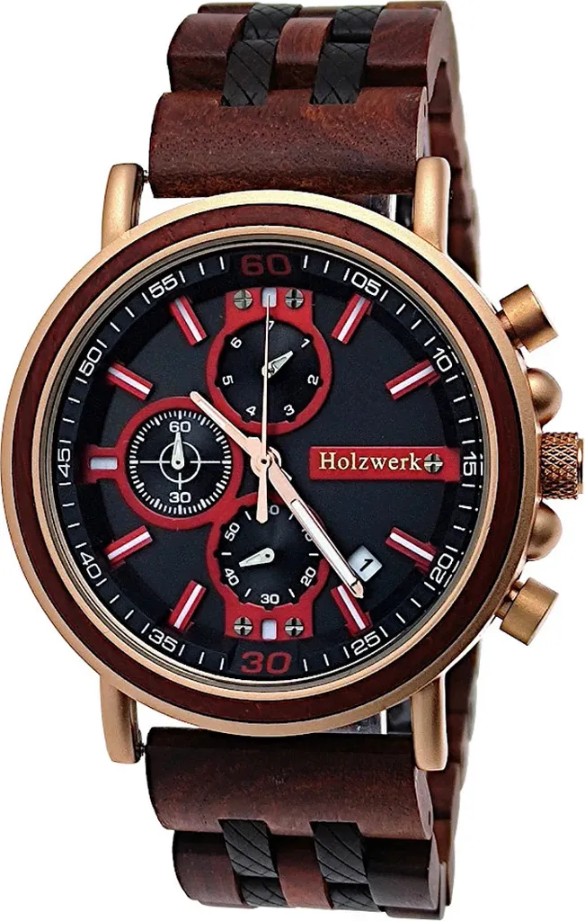 Montre BELGERN homme en bois et acier rose avec chronographe