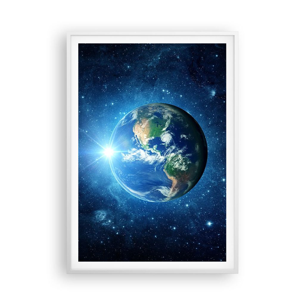 Gerahmtes Poster - Weißer Rahmen - Erde Universum Sterne Galaxie - 70x100 cm - Wand Bild - Wanddeko - Wandbilder - Wandposter - Bilderrahmen - Bil...