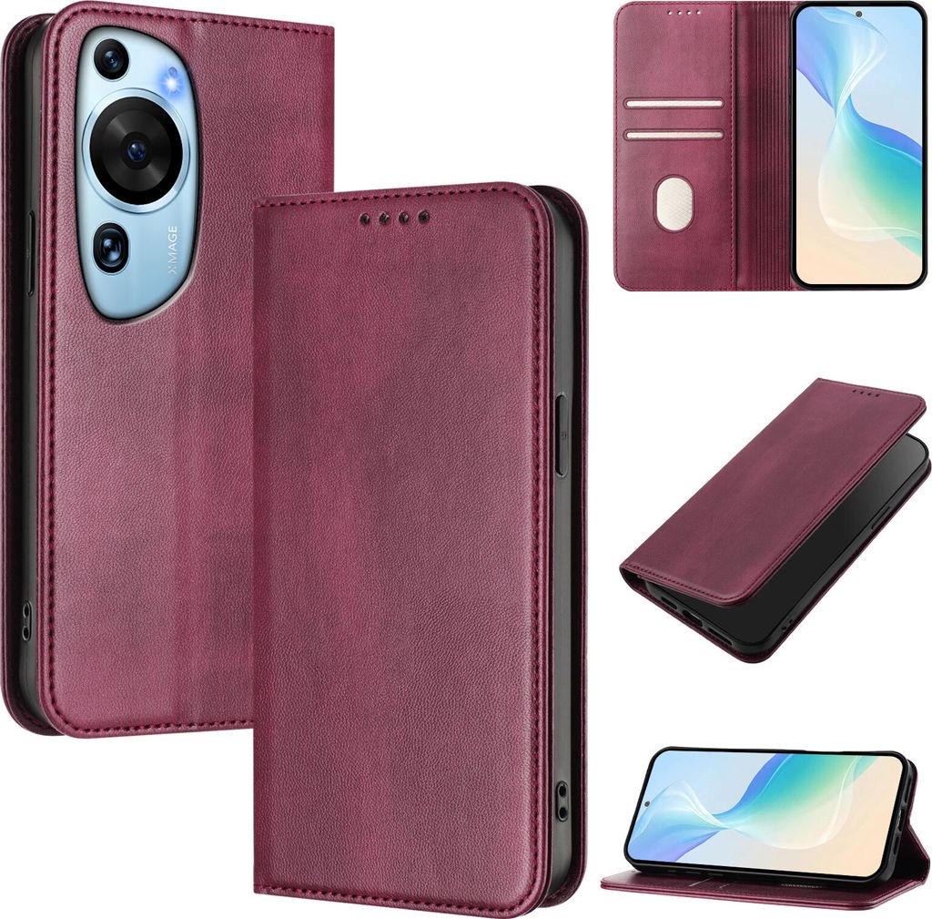 Handyhülle für Huawei P60 Art, Vintage Leder RFID Schutz Kartenfach Standfunktion Magnetische Klapphülle Rot
