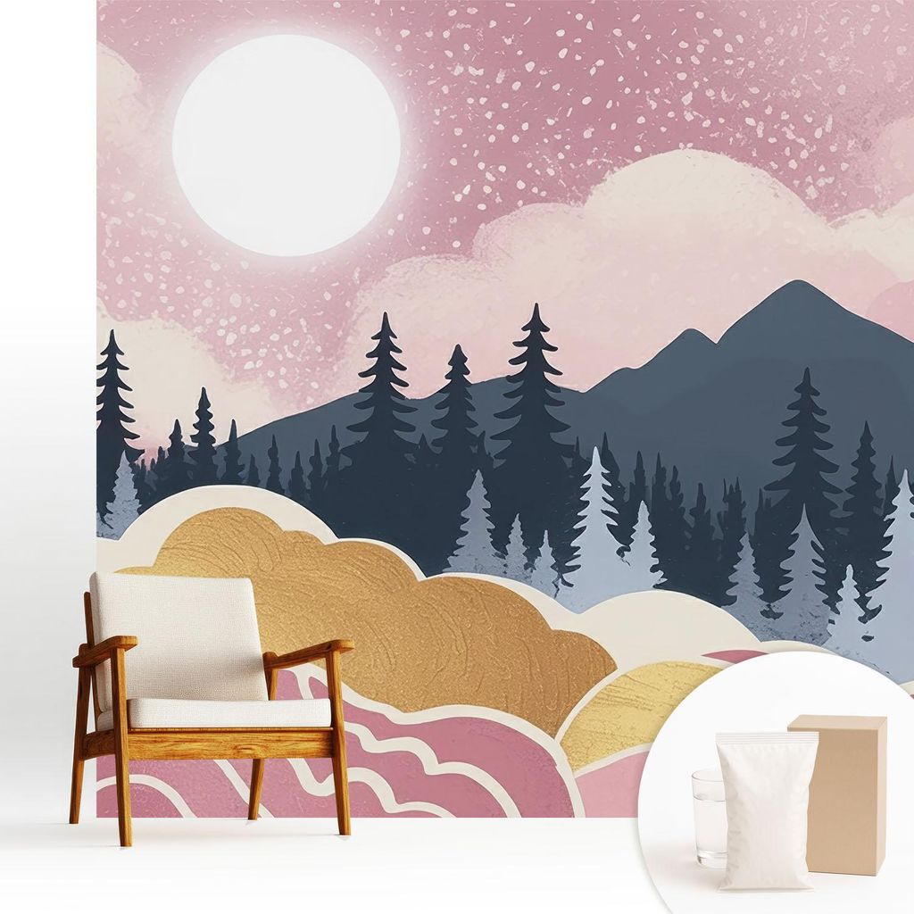 Fototapete - 250x250 cm - Tapete - Wandtapete - Wandbilder - Dekofolie - Tapete Folie - Wand - Dekoration - Wohnzimmer - Rosa Sonnenuntergang