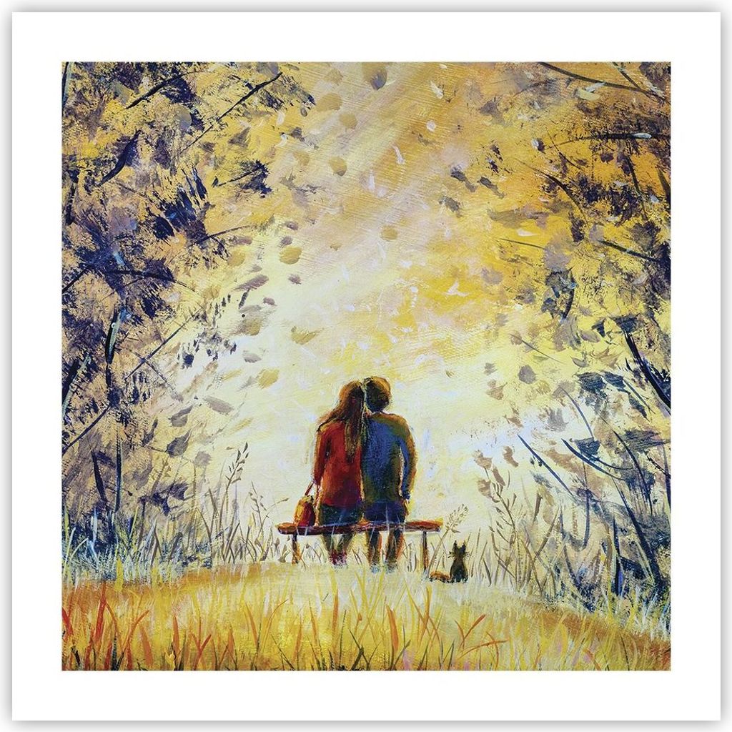 Poster - Poster ohne Rahmen - Liebhaber auf Bank - 50x50 cm - Wand Bild - Wanddeko - Wandbilder - Kunstposter - Wandposter - Bilder - Kunstdruck - ...