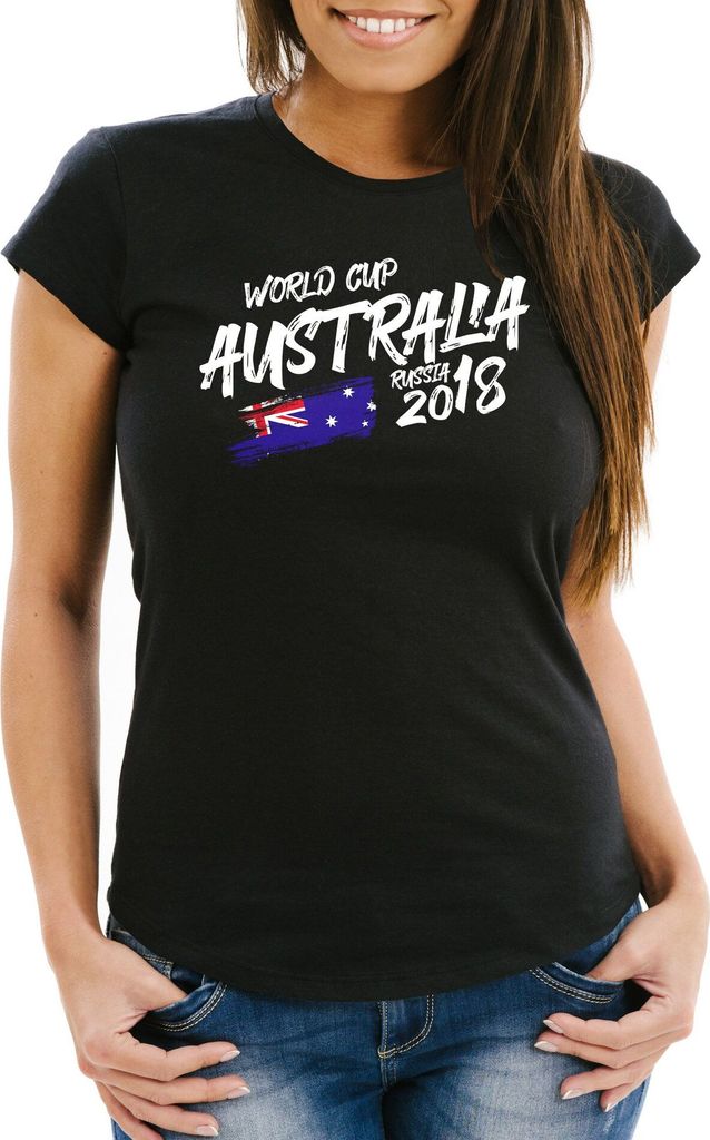 Damen T-Shirt Fan-Shirt WM-Shirt Australien Australia WM 2018 Fußball Weltmeisterschaft Moonworks schwarz XXL