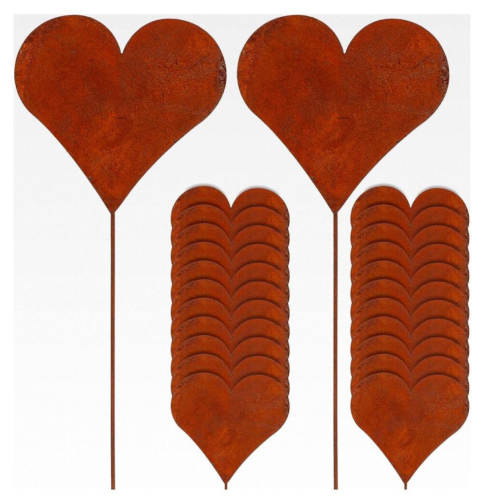 Gartenstecker Herzmotiv im Rost-Design 24er Set H 35 cm aus Zink