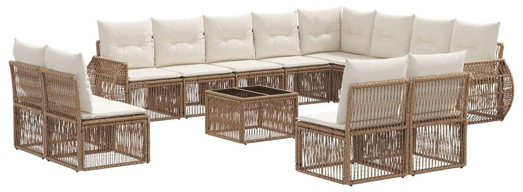 Gartensofa-set 13 pcs Beige und Cremeweiß Poly-Rattan