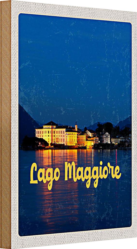 Holzschild Reise 20x30cm Lago Maggiore Insel bei Nachr Meer