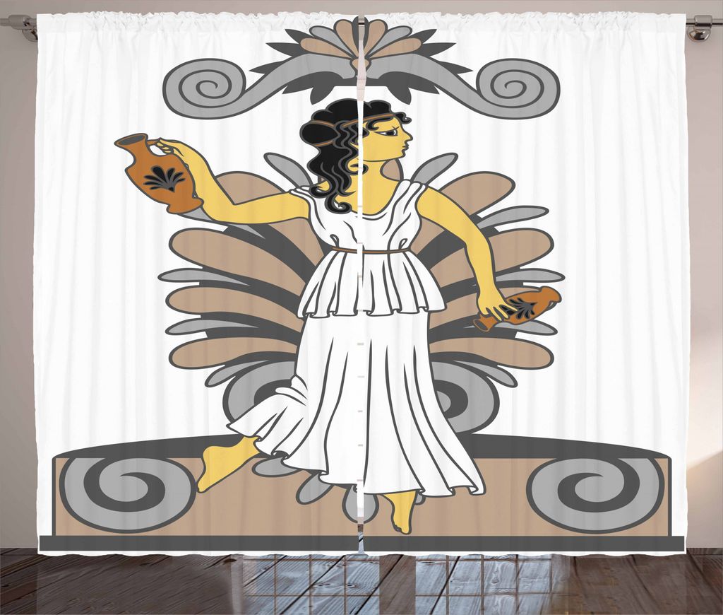 ABAKUHAUS Toga-Party Rustikaler Vorhang, Frau mit Amphora, Wohnzimmer Universalband Gardinen mit Schlaufen und Haken, 280 x 245 cm, Grau Hellbraun ...
