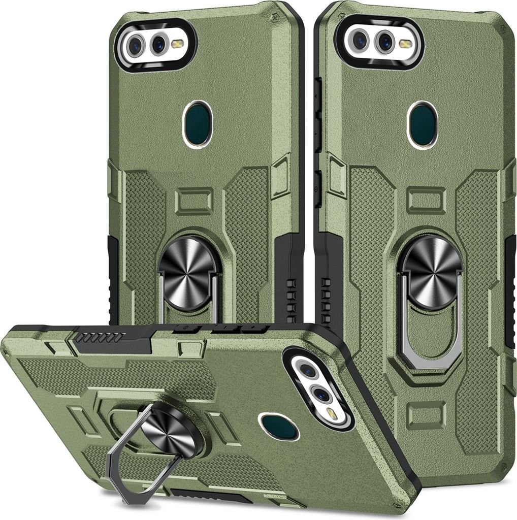 OPPO A7 Hülle, Dual Layer Robuste Rüstung Ringhalter Ständer Schutzhülle für OPPO A7/A5S/A12/A11K/F9 Grün