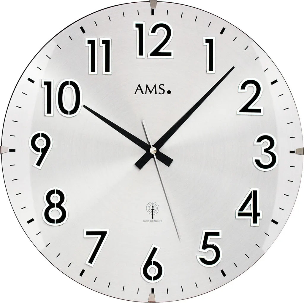 AMS 5973 Pendule Radiopilotée Silencieuse en Verre Minéral et Acier