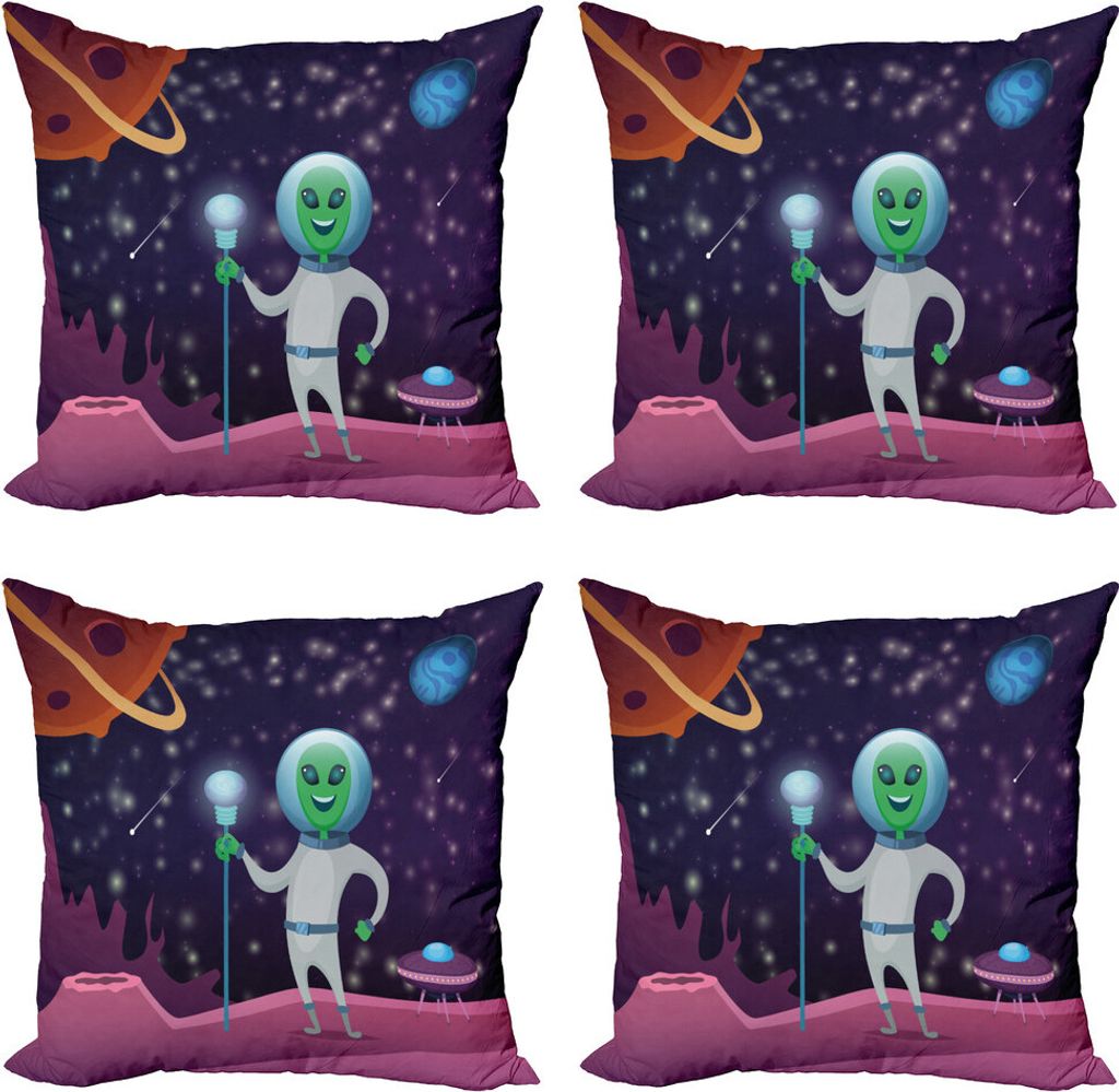 ABAKUHAUS Außerirdischer Kissenbezug Set (4 Stück), Kosmischer Raum Lustige Zeichen, Moderner Doppelseitiger Digitaldruck, 40 cm x 40 cm, Dark Pu...