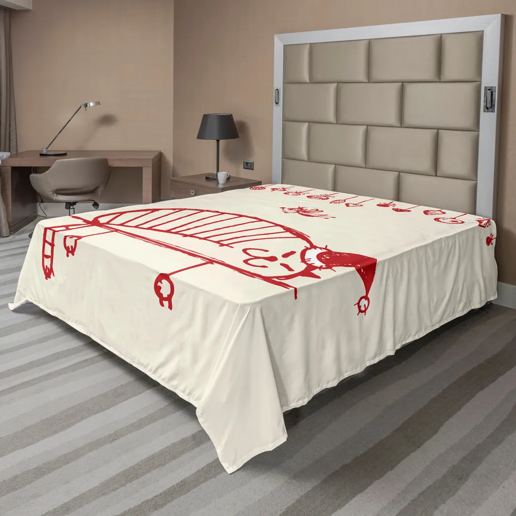 Drap de Noël Rouge pour Lit Double, Design Chat avec Décoration Festive