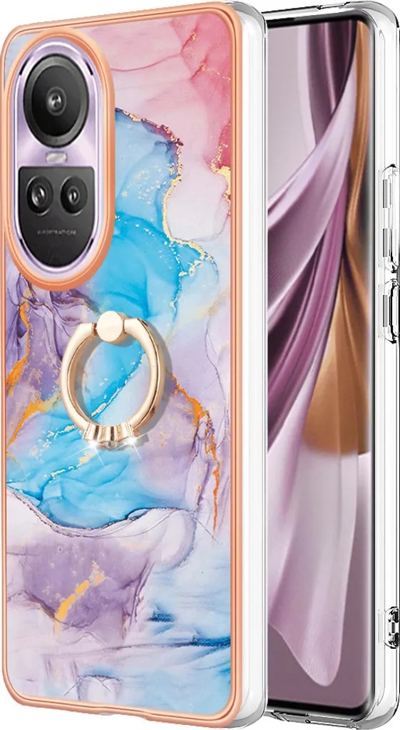 Custodia per Oppo Reno10 Pro 5G, custodia protettiva in silicone TPU a fantasia con supporto ad anello blu