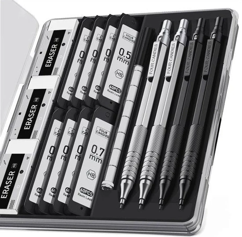 Fini les mines cassées avec ce set de stylos métalliques 0,5 mm et 0,7 mm