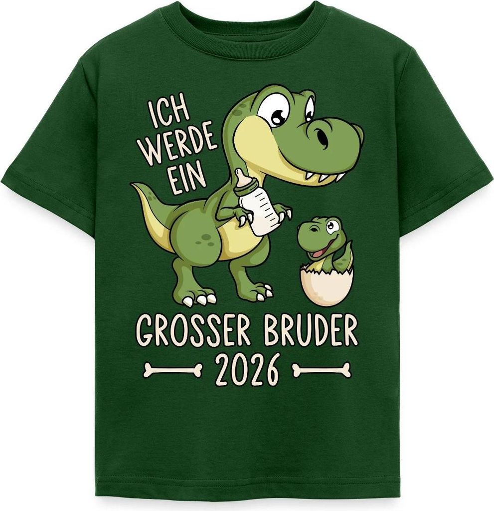 Spreadshirt Großer Bruder 2026 Ei Baby Dino Dinosaurier Kinder T-Shirt, 98/104 (3-4 Jahre), Forstgrün