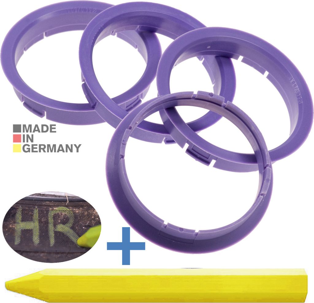 4X Zentrierringe 64,0 x 60,1 mm Lila Felgen Ringe + 1x Reifen Kreide Fett Stift
