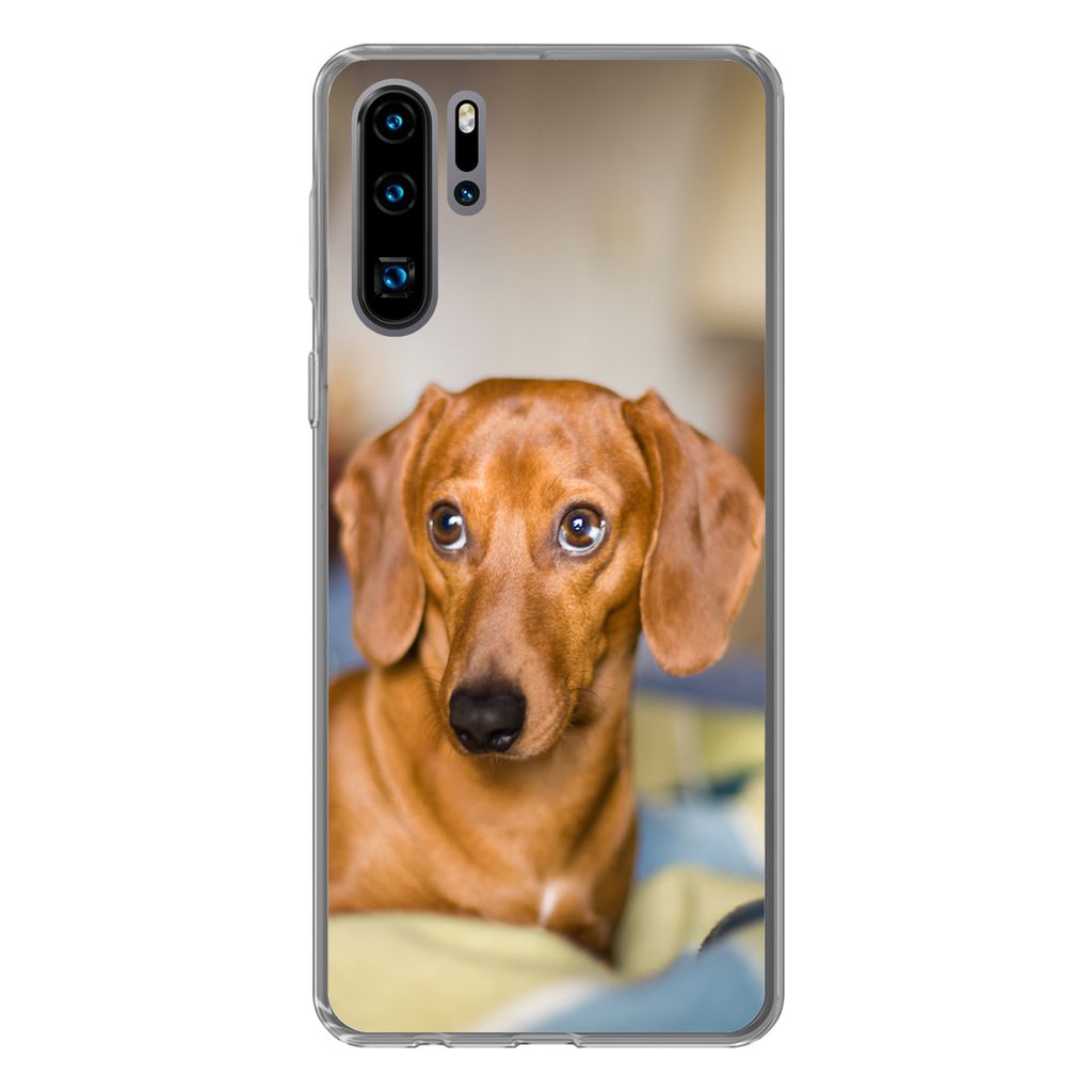 MuchoWow Handyhülle Schutzhülle Hülle für Huawei P30 Pro Dackel liegend auf einem Bett Silikon Softcase Handy Hülle - Schutzdeckel