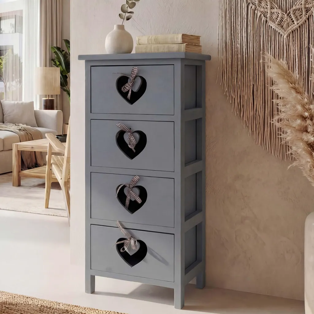 Chiffonnier bois 4 tiroirs cœurs Forli - Petit meuble de rangement 70cm
