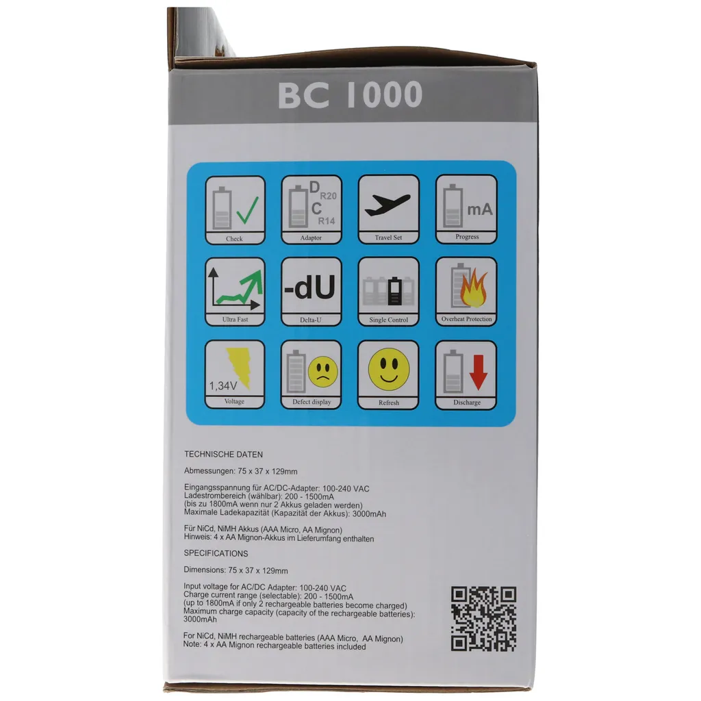 Technoline BC1000 Chargeur avec Écran LCD et 4 Piles Incluses NiMH - 8