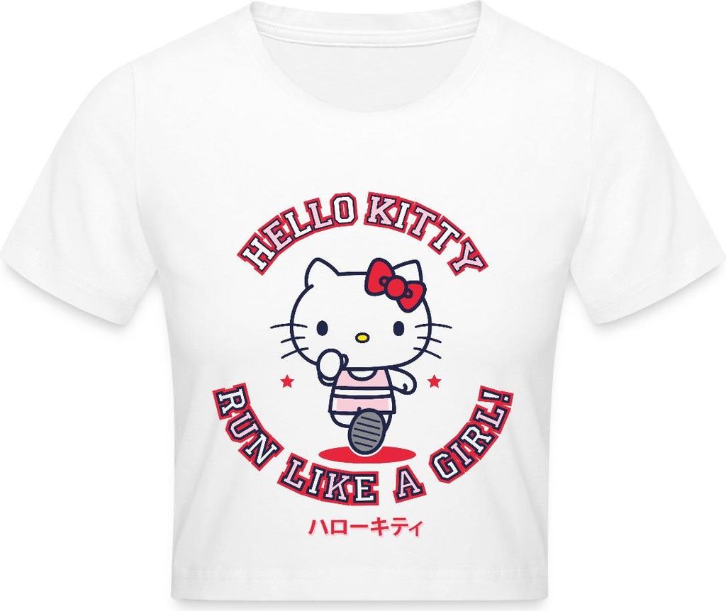Spreadshirt Hello Kitty Run Like A Girl Sport Crop Top, XL, Weiß