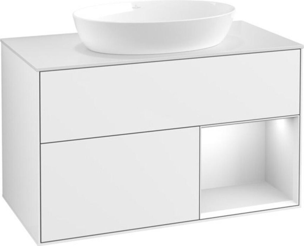 V&B Waschtischunterschrank Finion 100, Pl w m, Reg wh. m Lac, glo wh. Lac