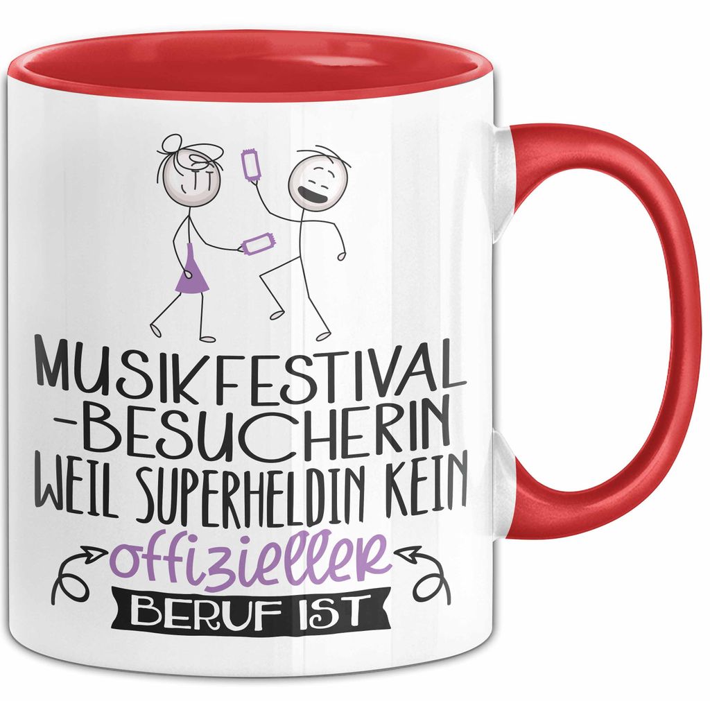 Musikfestival-Besucherin Geschenk Tasse Lustiger Spruch Musikfestival-Besucherin Weil Superheldin Kein Offizieller Beruf Ist Geschenkidee (Rot)