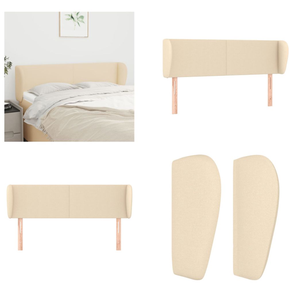 vidaXL Kopfteil mit Ohren Creme 147x23x78/88 cm Stoff - Kopfteil - Kopfteile - Bett-Kopfteil - Bettkopfteil