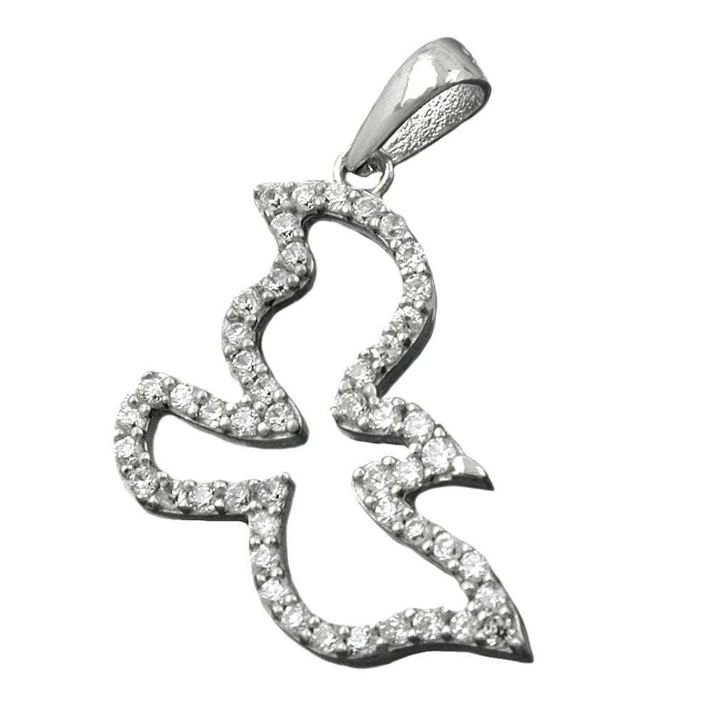 Anhänger 19x14mm Vogel mit Zirkonias rhodiniert Silber 925 silber 19x14mm