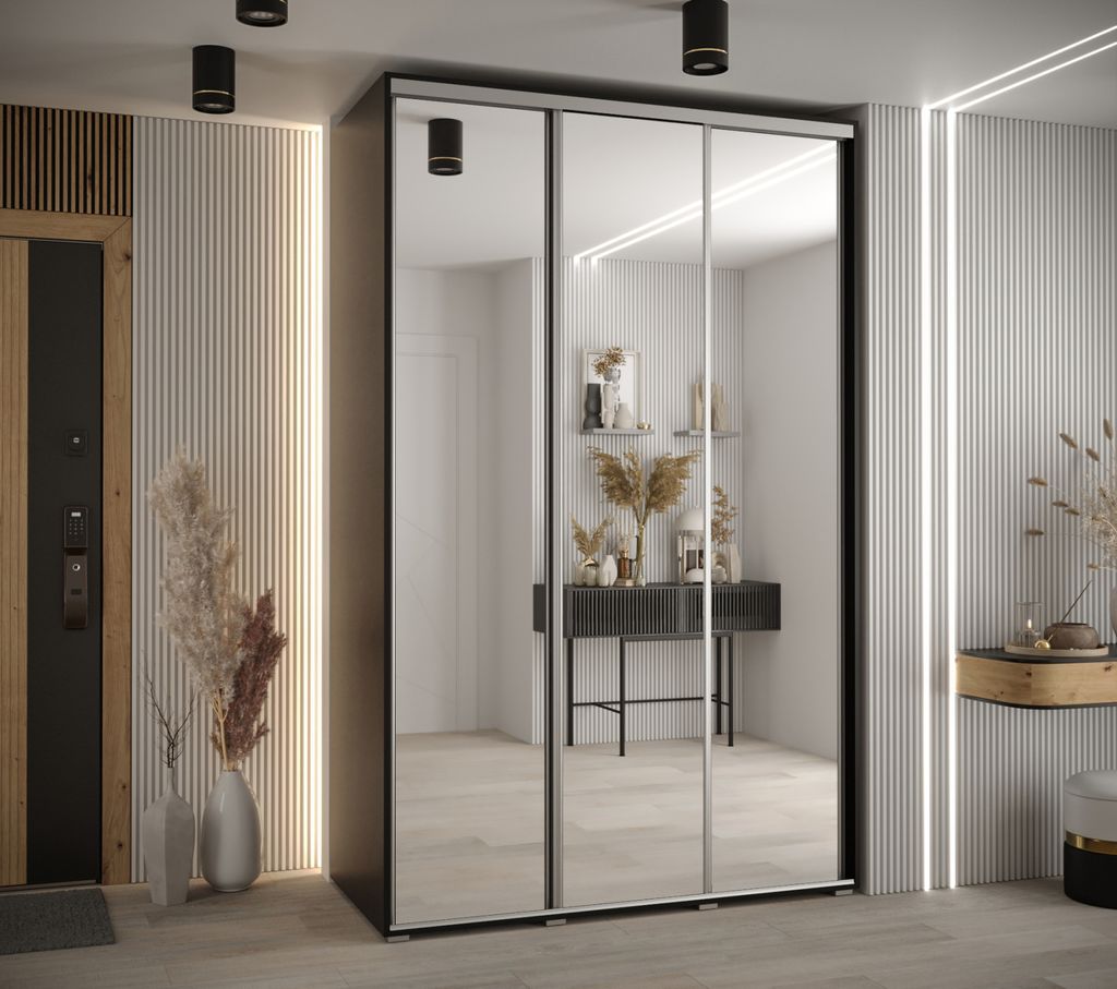Kleiderschrank YVONA 2 - 150/60 cm, schwarz/silber
