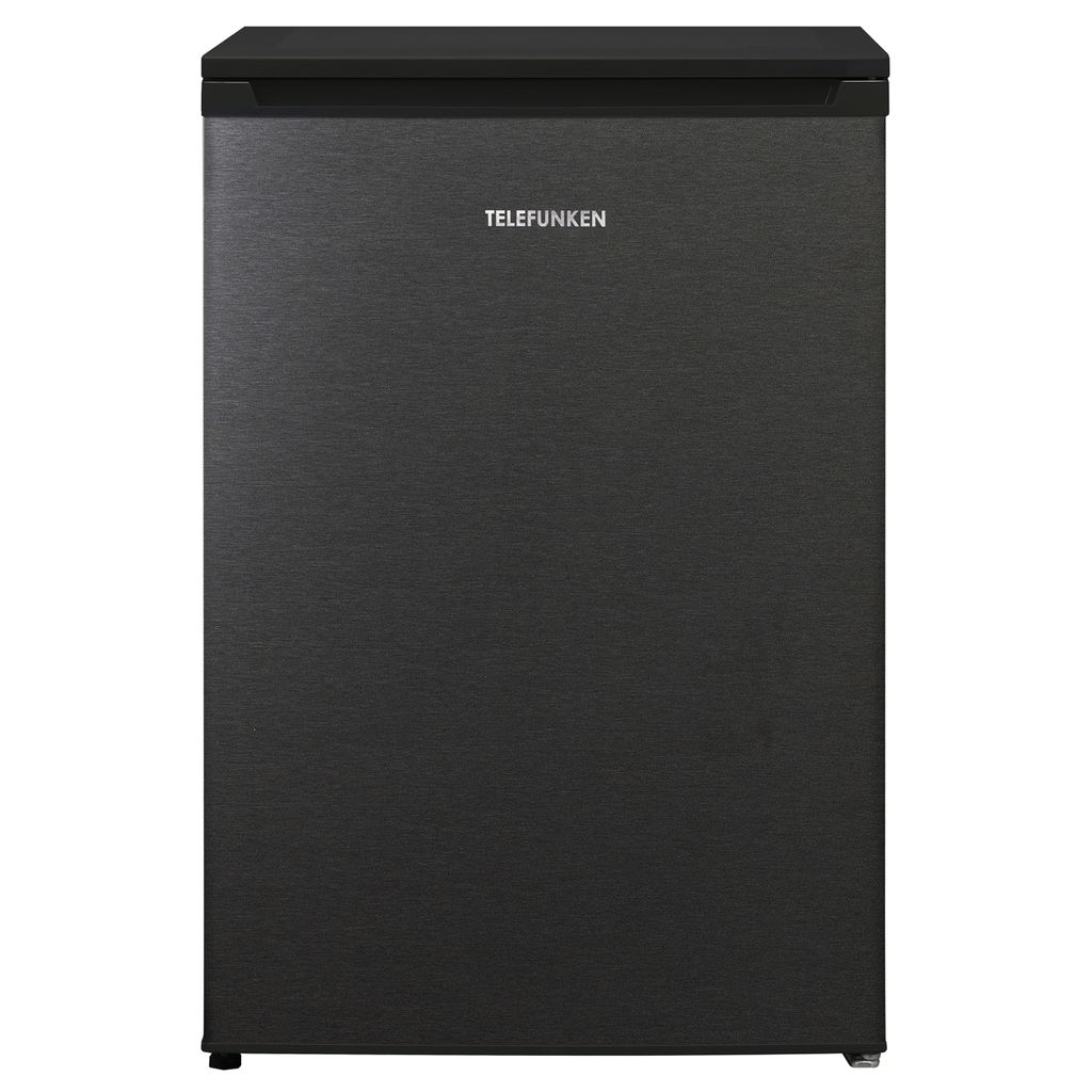 A freestanding, black mini-refrigerator with the brand name 'TELEFUNKEN' displayed on the front.