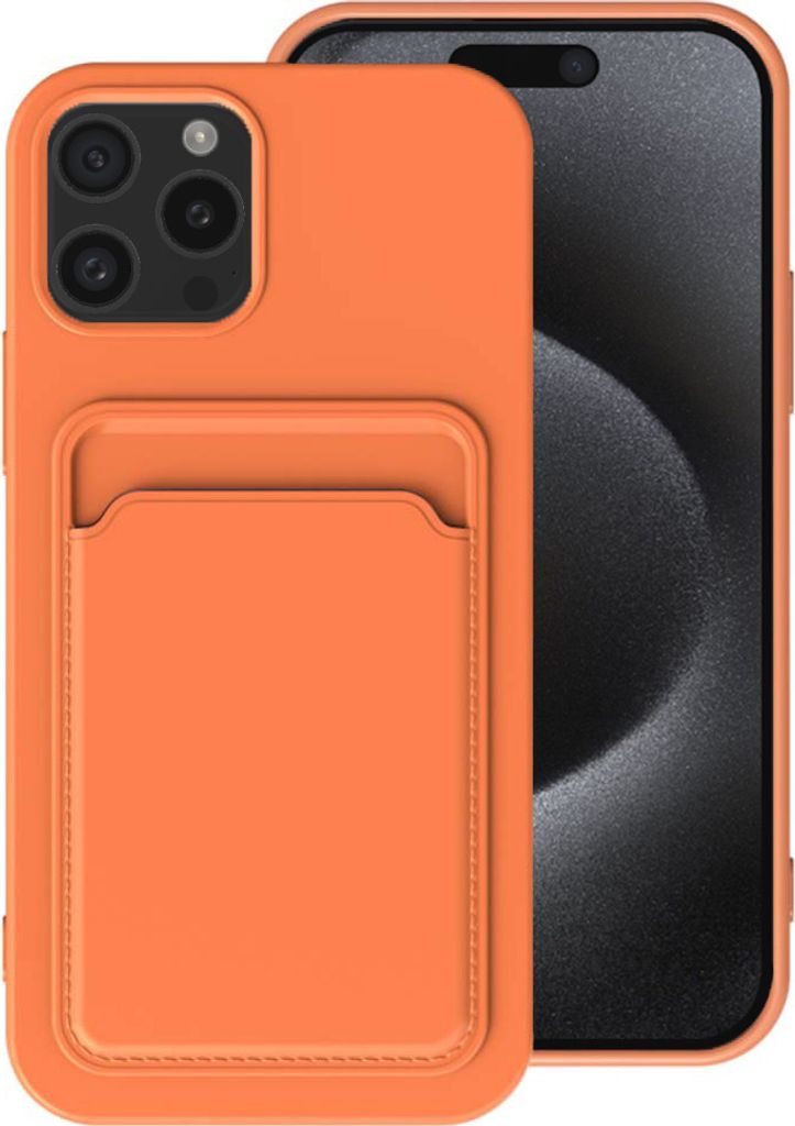 Smartphonica Phone Case Geeignet für iPhone 15 Pro Max mit Kartenhalter - TPU-Rückseite mit Kartenfach - Orange