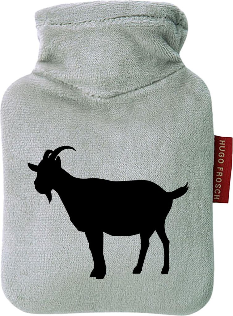 Huuraa Mini-Wärmflasche Ziege Silhouette 0,2 Liter Grey Mini Veloursbezug Taschenwärmer Geschenkidee