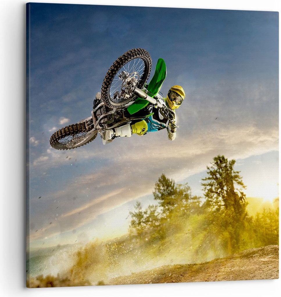 Bild auf Leinwand - Leinwandbild - Motorrad Extrem Spaß Wettbewerbe - 50x50cm - Wand Bild - Wanddeko - Leinwanddruck - Bilder - Kunstdruck - Wandd...