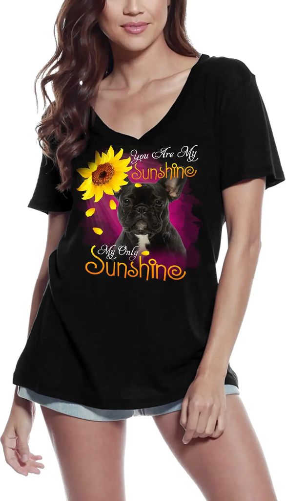 Damen Grafik T-Shirt V-Ausschnitt Mein einziger Sonnenschein - Französische Bulldogge – My Only Sunshine - French Bulldog – Öko-Verantwortlic...