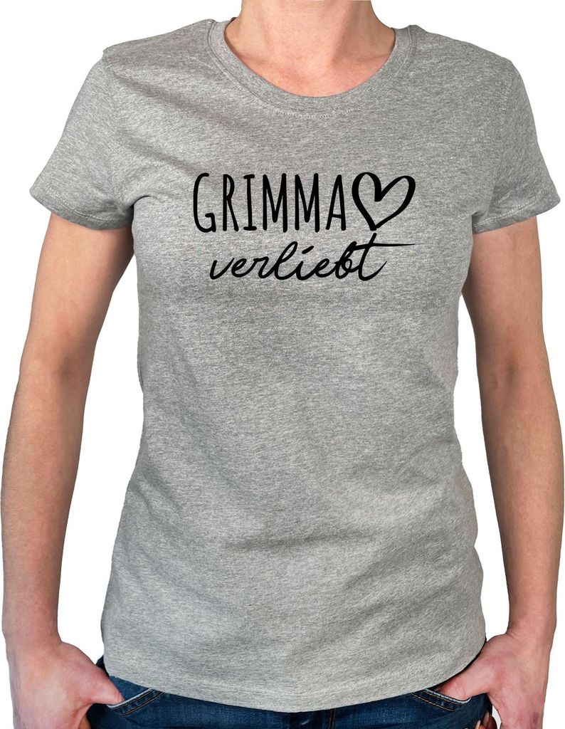 Huuraa Damen T-Shirt Grimma verliebt XXL Sport Grey Bio Baumwolle Fairtrade Damenshirt Geschenkidee