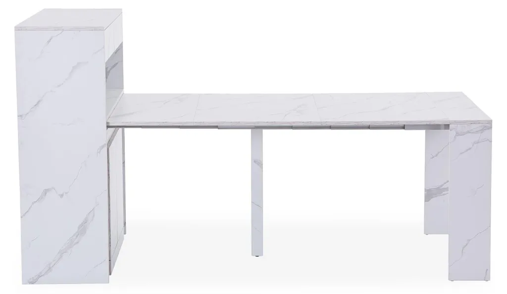 Petite console extensible gain de place avec rangement effet marbre blanc