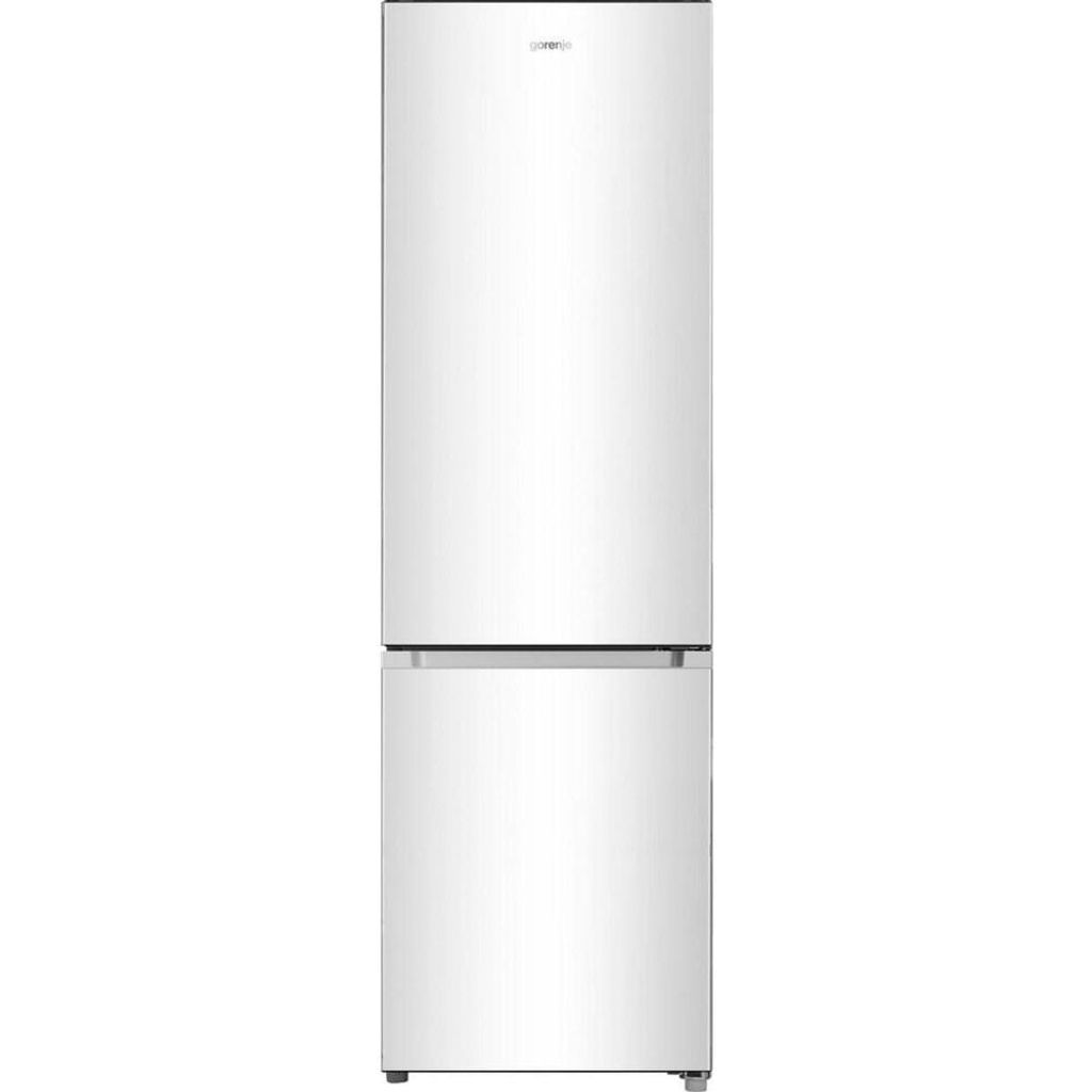A full-front view of a white refrigerator.
