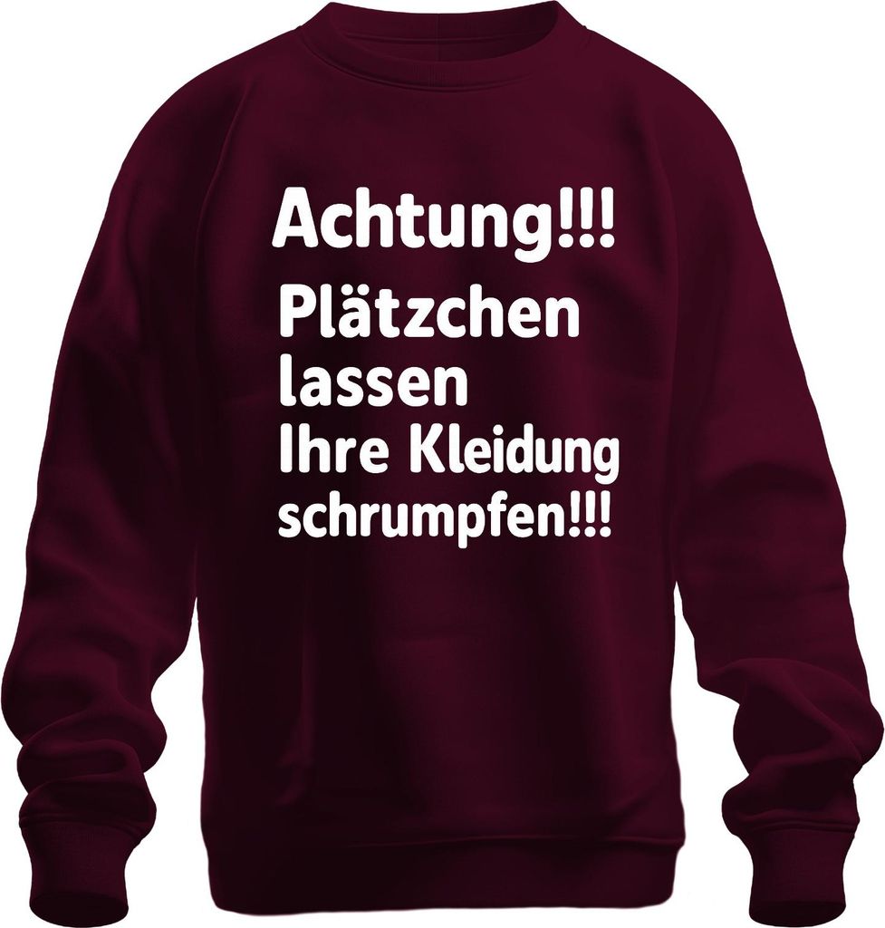 Achtung Plätzchen lassen schrumpfen Weihnachten Backen Humor Uni Sweatshirt Pullover, Burgundy, 3XL