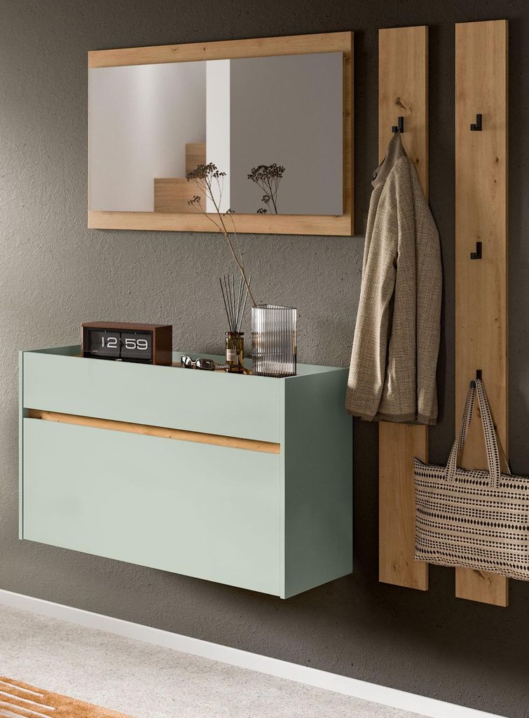 Garderobe Set 4-teilig "Borga" in Salbei und Artisan Eiche 172 x 197 cm
