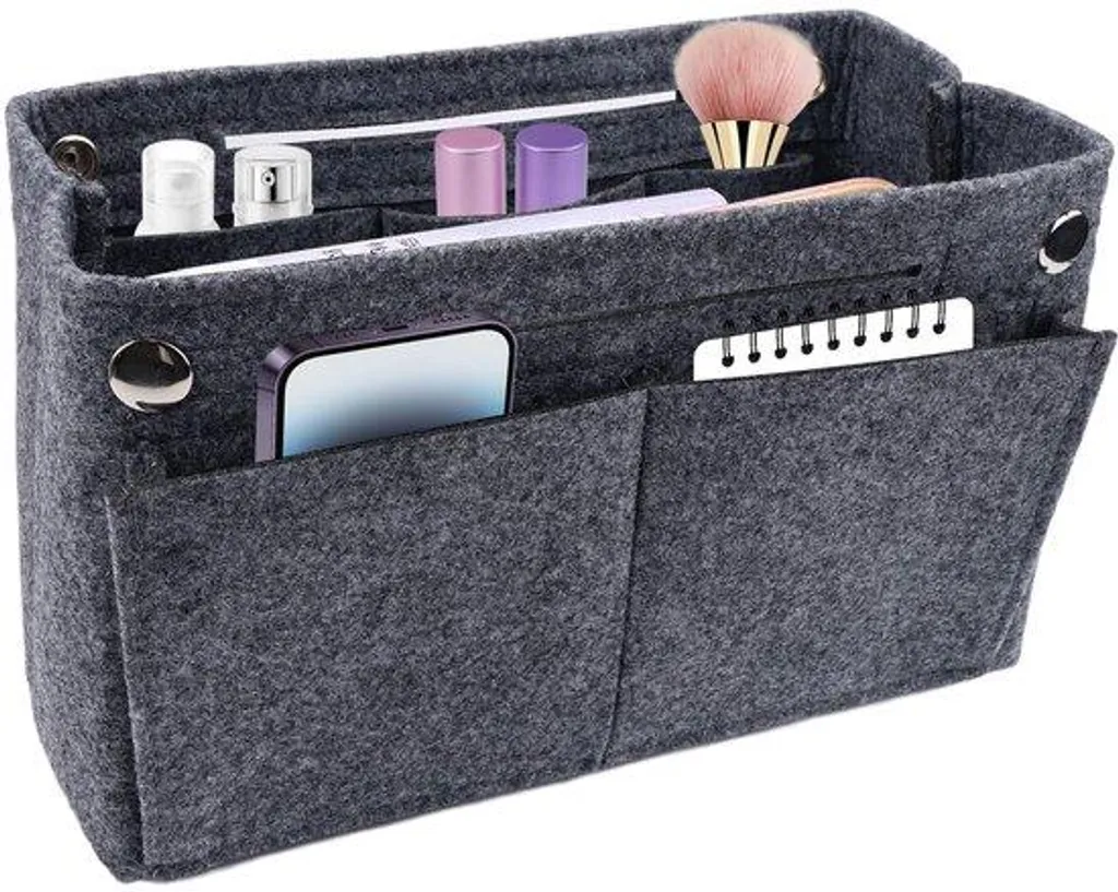 Organisateur de sac à main gris compartimenté en feutre, 24x15cm
