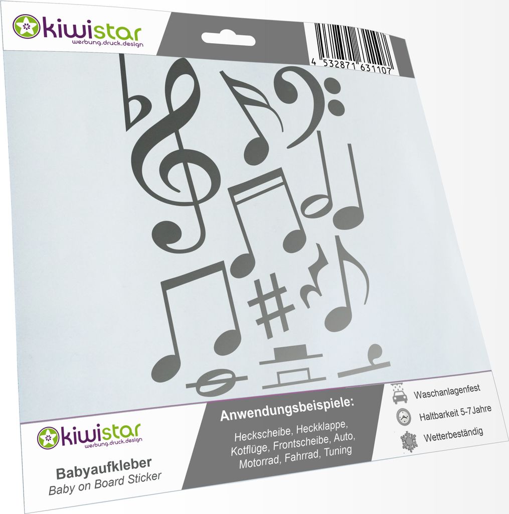 Bogengröße A3 - Musiknoten - Folienaufkleber - Deko IN 15 Farben - Neon + Chrom! Sticker Aufkleber