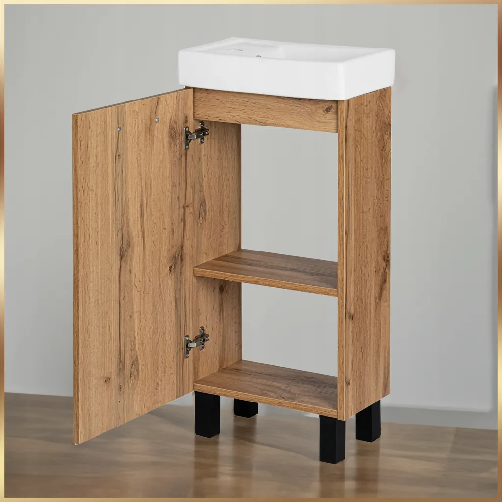Armoire de Toilette 40cm Chêne Wotan Stamar Kit Complet Prêt à Poser - 5
