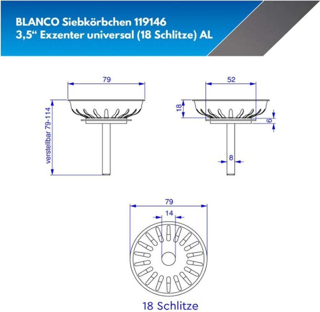 BLANCO Siebkorb 3,5" mit Exzenterbedienung 119146 Produktbild 3