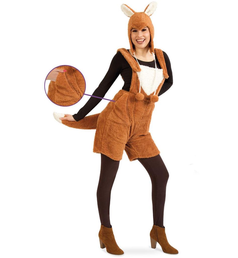 Latzhose Fuchs inkl. Mütze Kostüm Waldtier aus Teddyplüsch kurze Hose mit Fuchsschwanz für Theater, Mottoparty u.v.m. (M)