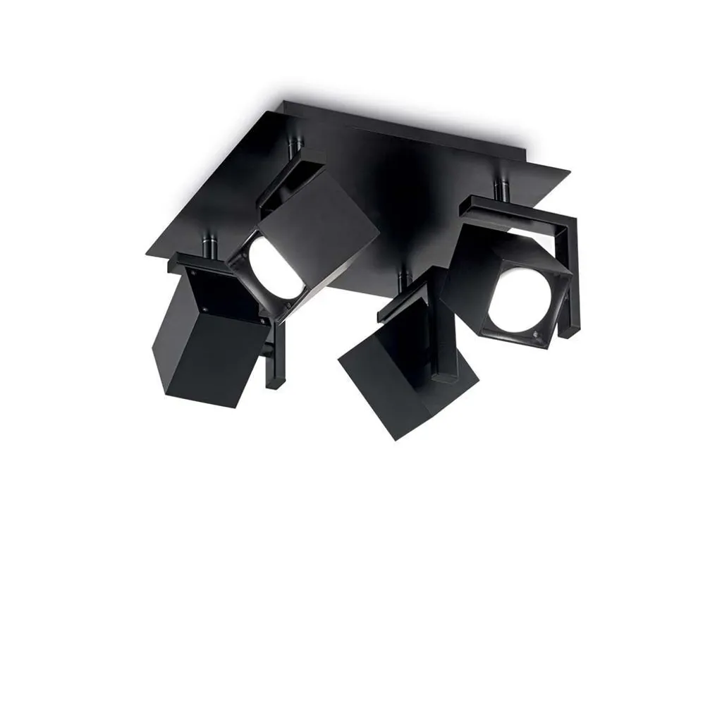 Plafonnier Carré 4 Lumières Noir Ideal Lux Mouse PL4 pour Salon Moderne