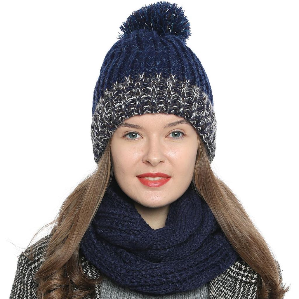 Damen Winter Schlauchschal warm und weich Strickmuster dunkelblau